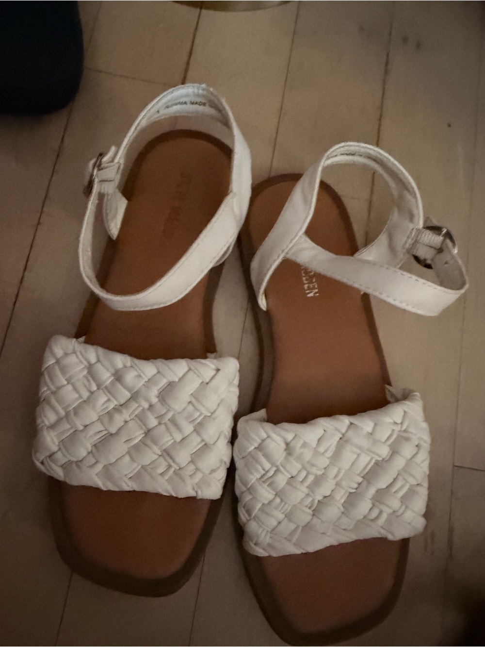 Girls Size 1Steve Madden White Braided Slide Sandals + Brown Woven Sandal